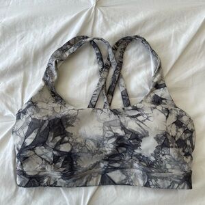 Lululemon white and gray tie die “energy” sports bra size 6